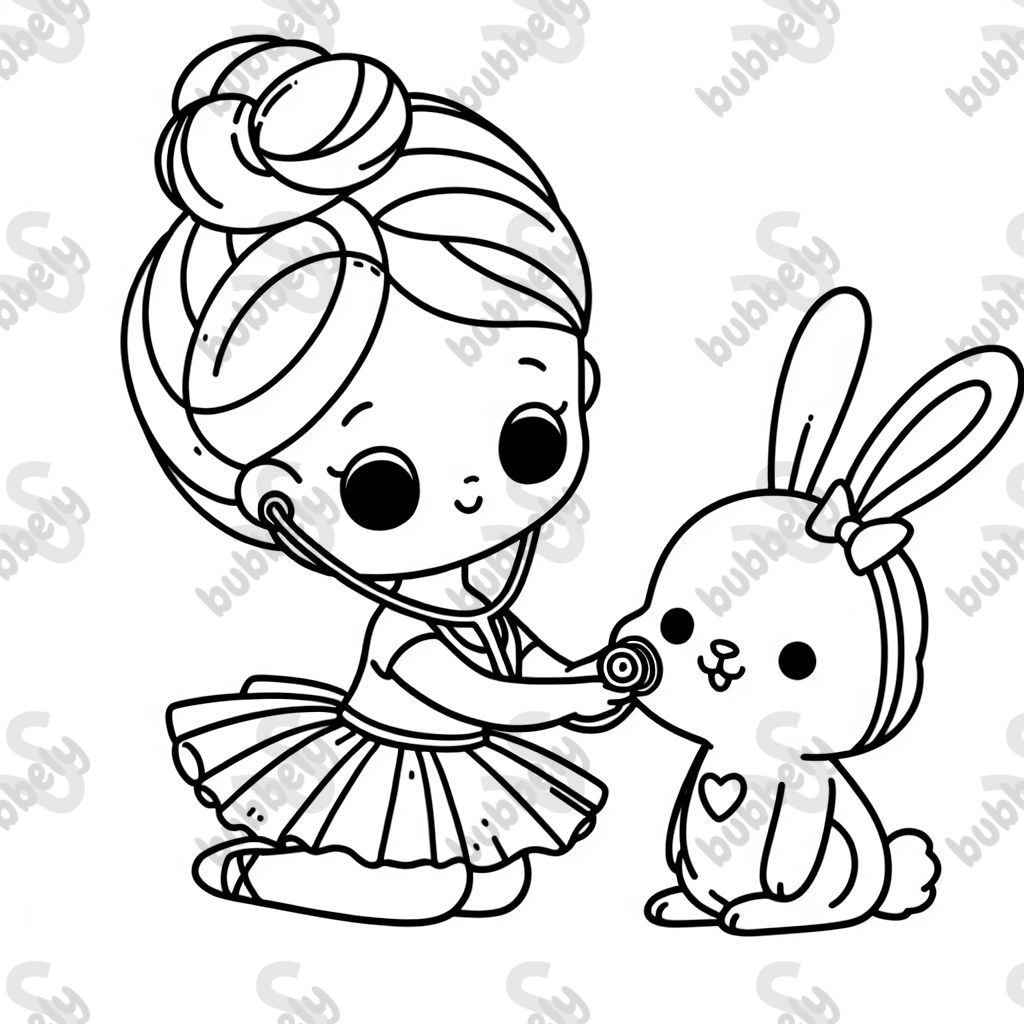 ballerina doctor doing a checkup on a bunny