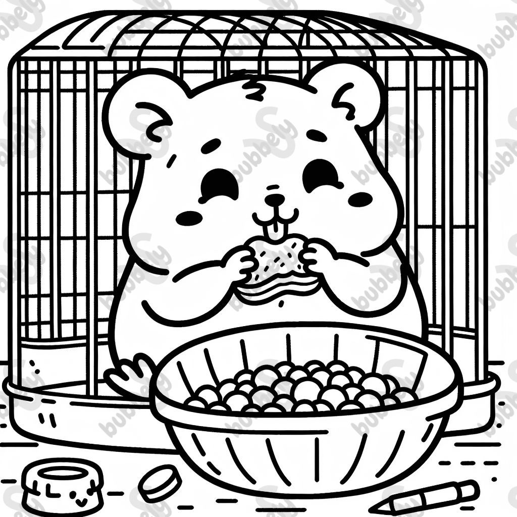 Hamster sitting in cage eating his food.