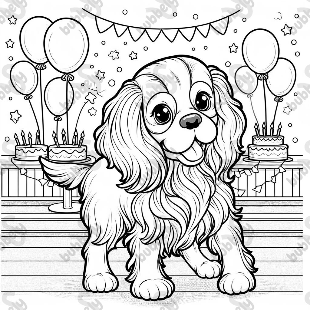 Cavalier spaniel at birthday party