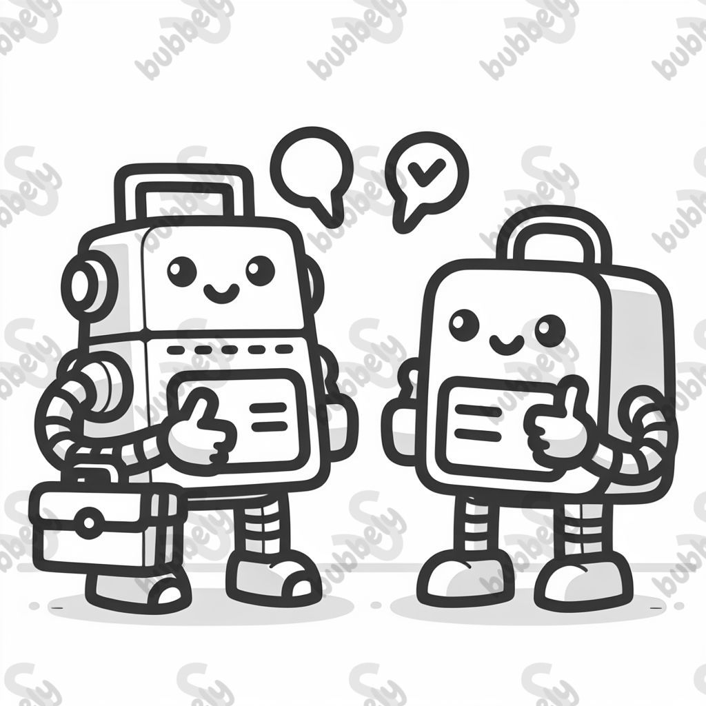 Einen lächelnden Roboter, der 2 Sachen vergleicht