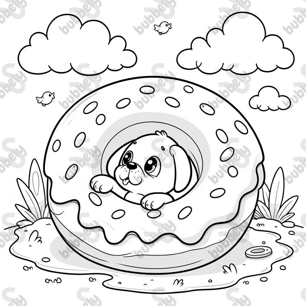 puppy stuck in a donut hole
