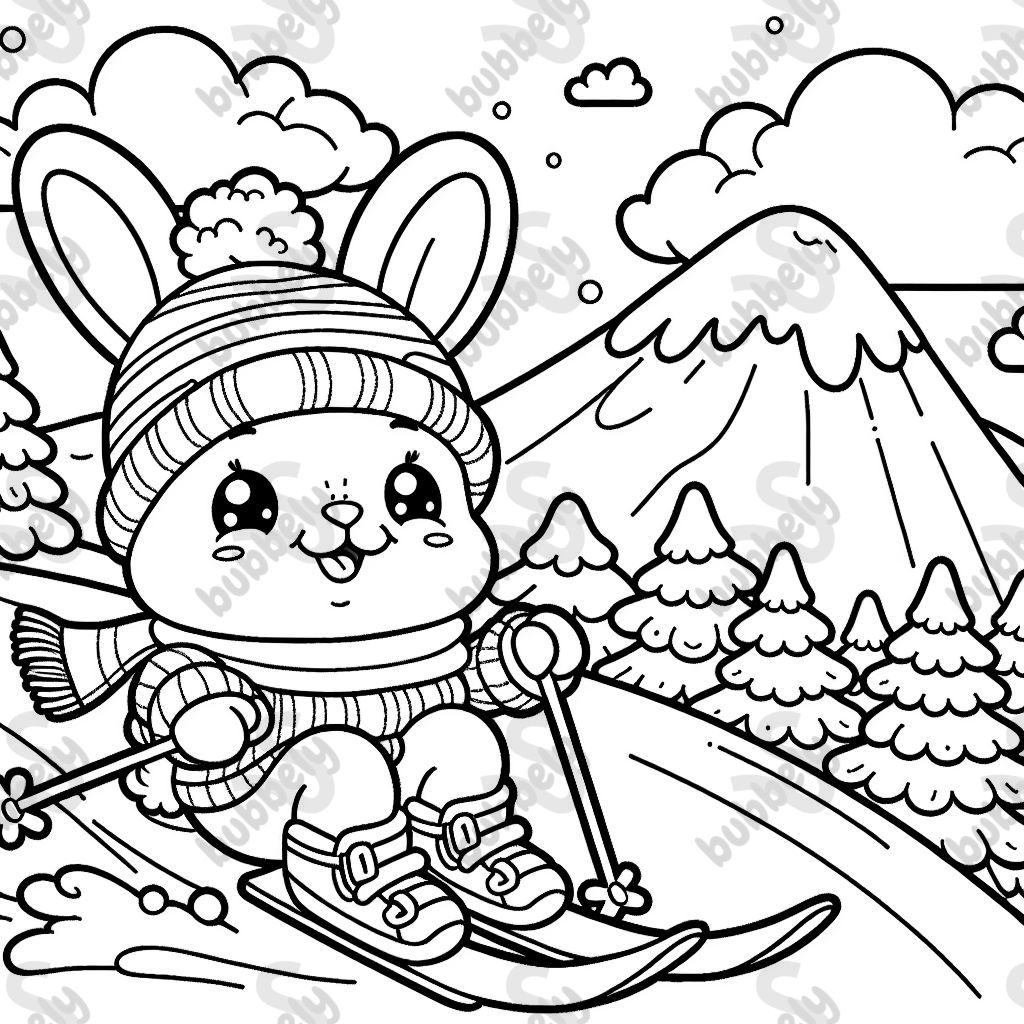 A bunny skiing down a mountain