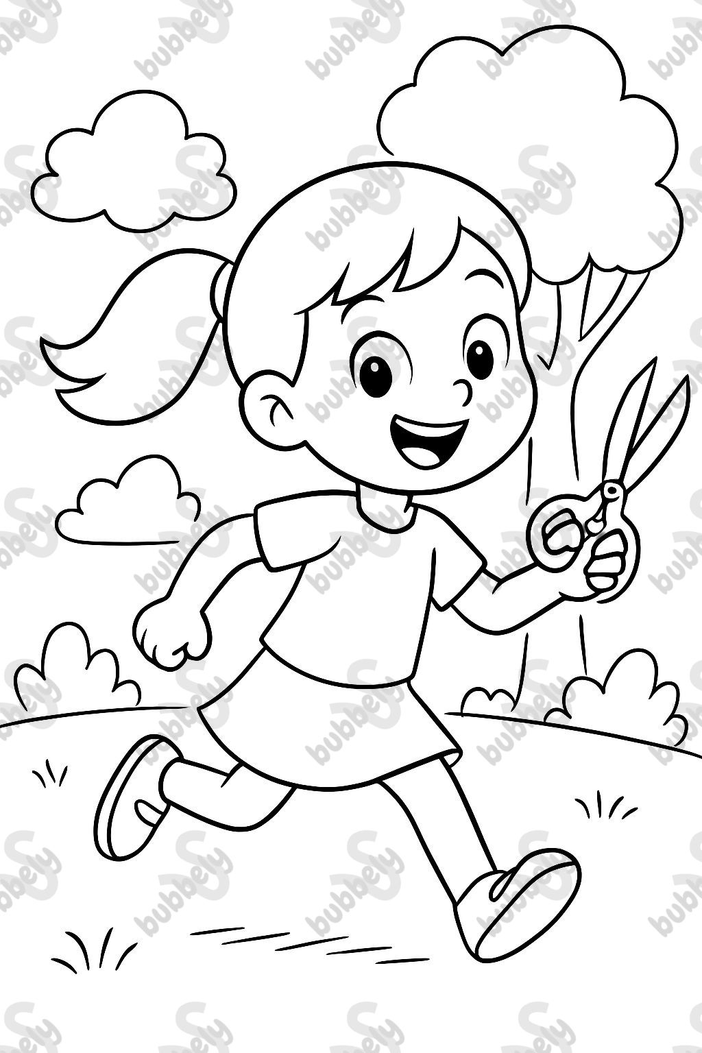 girl running with scissors in hand