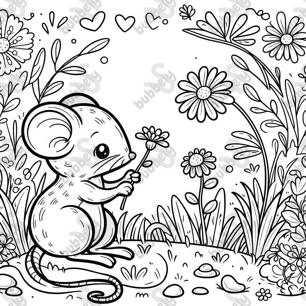 A mouse holding a flower
