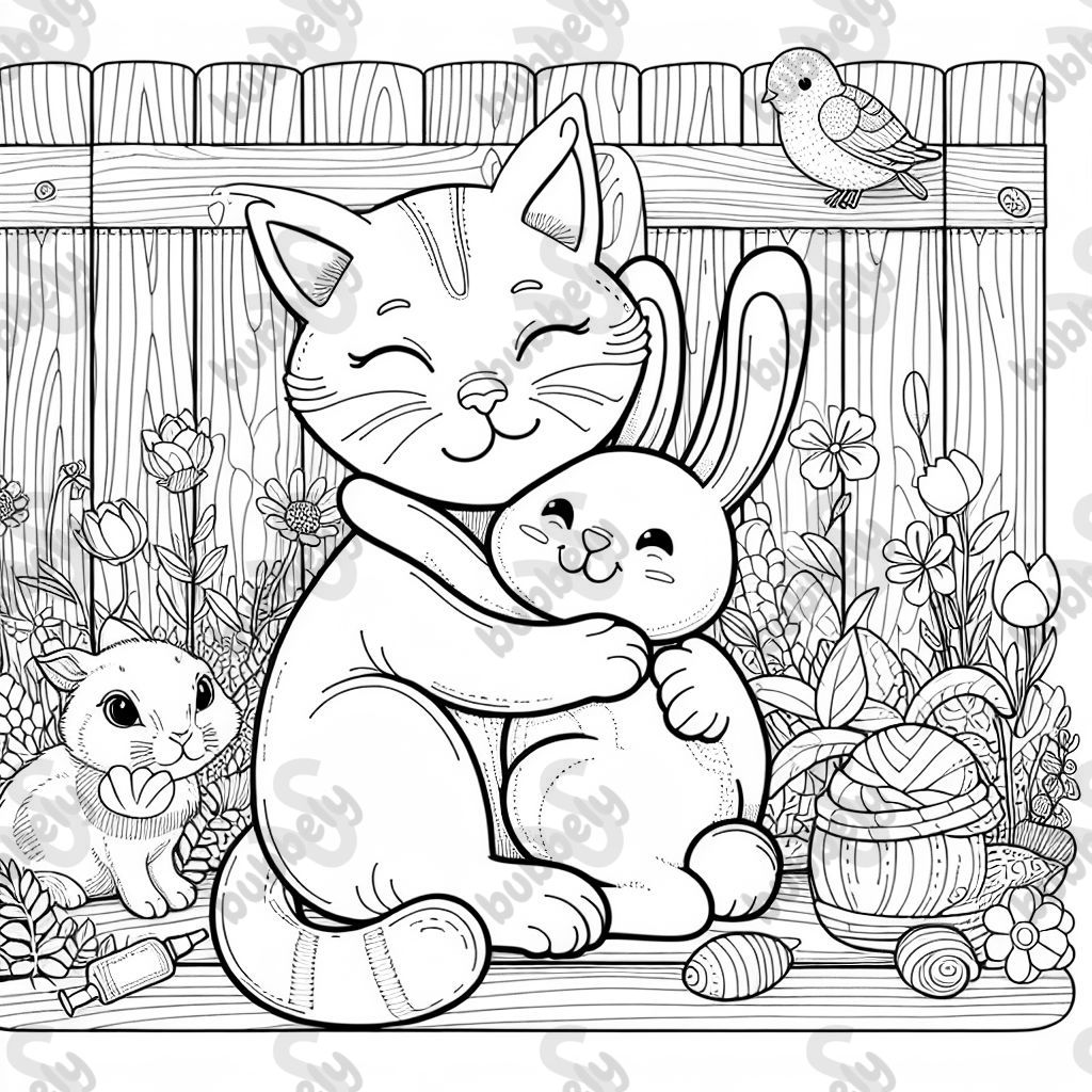 a cat hugging a bunny