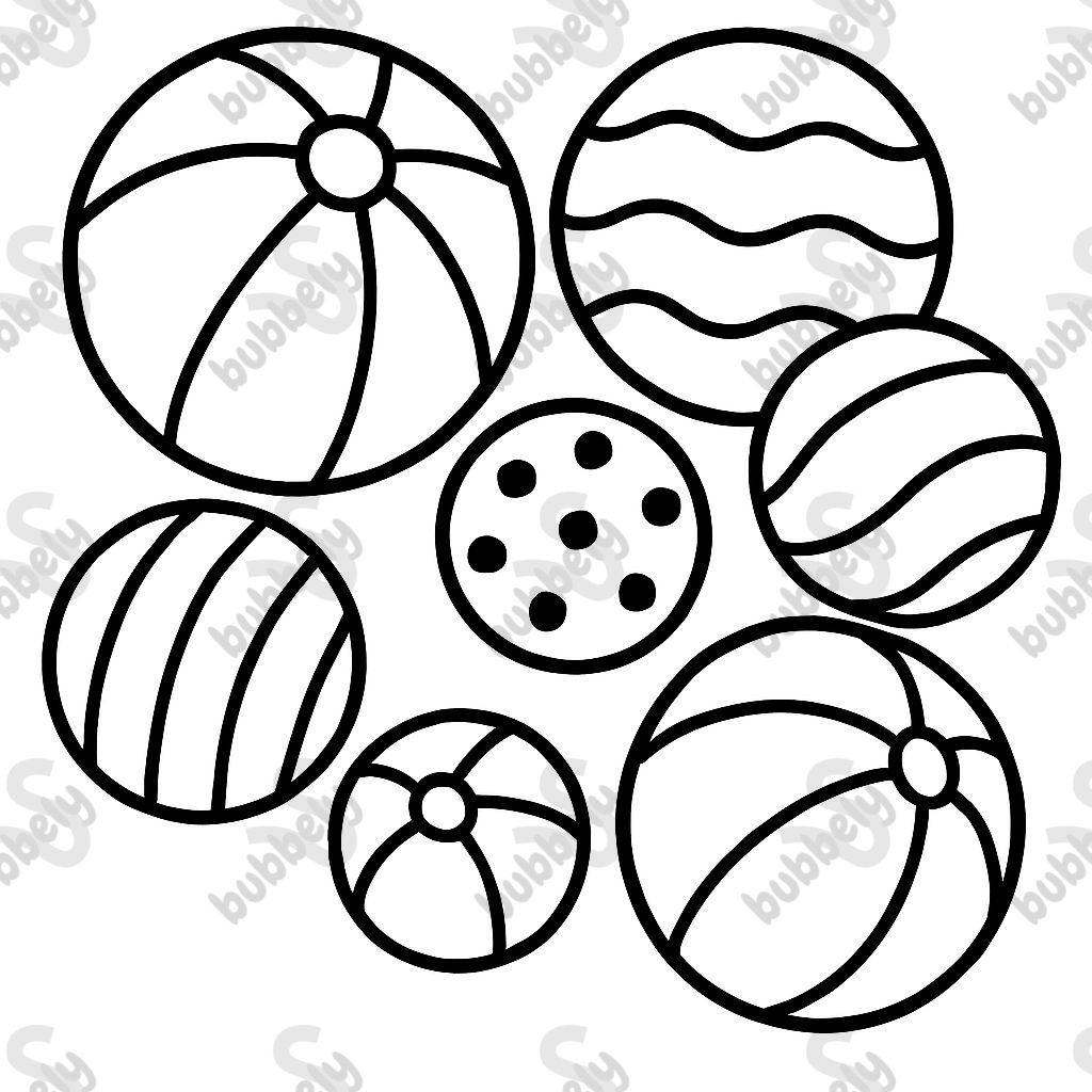 Many beach balls with fun patterns