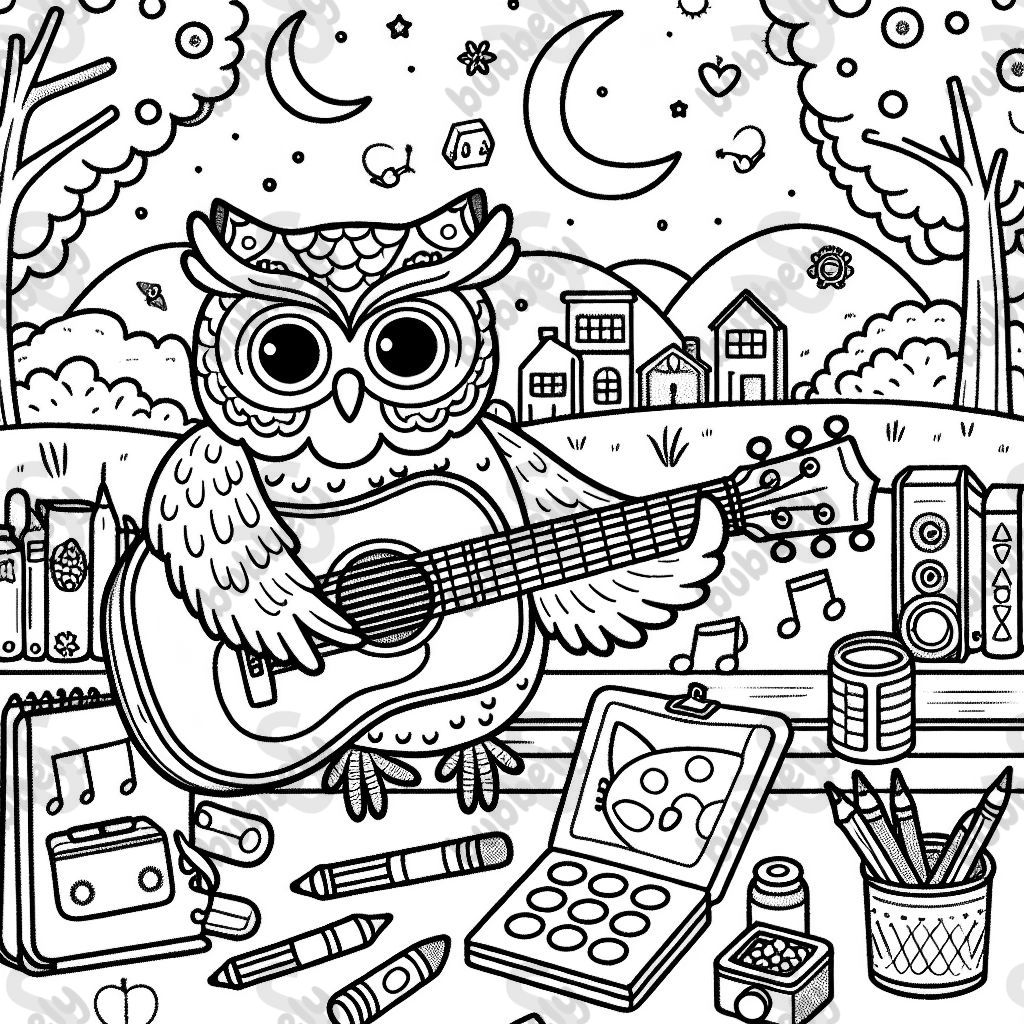 Dibujar una lechuza tocando una guitarra