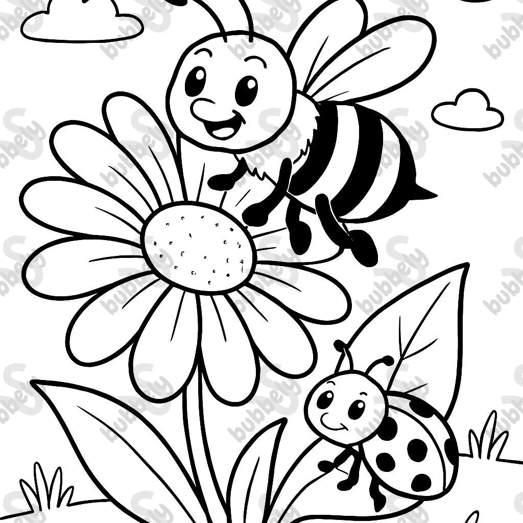 A flower with a bumblebee and a ladybug sitting on its leaf A flower with a bumblebee and a ladybug sitting on its leaf