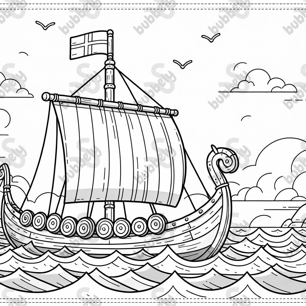 Viking ship sailing rough seas