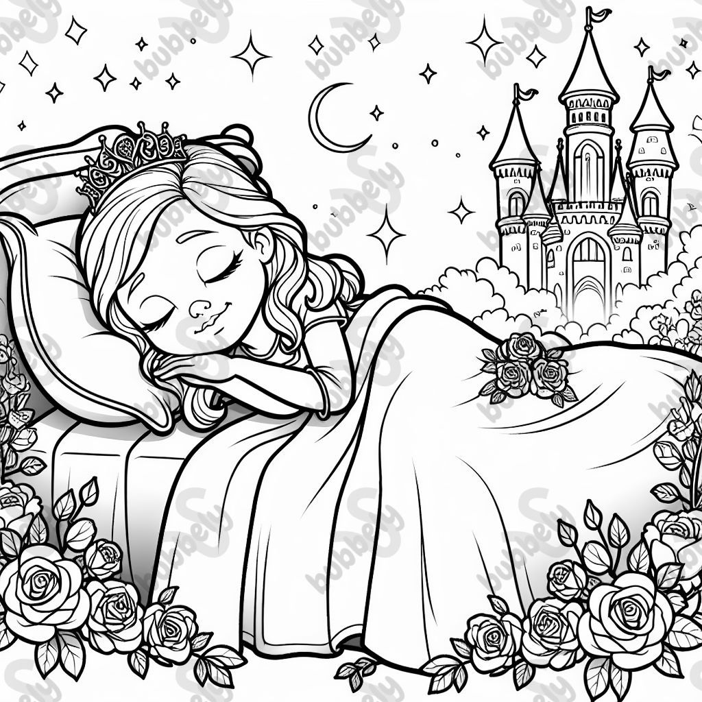 A princess sleeping in a bed of roses