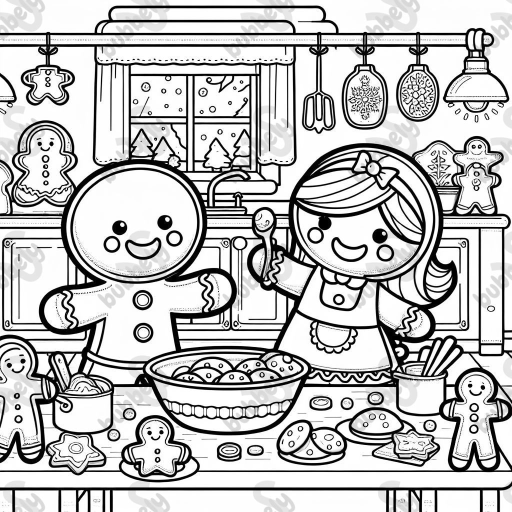gingerbread people making cookies in a cozy kitchen during christmas