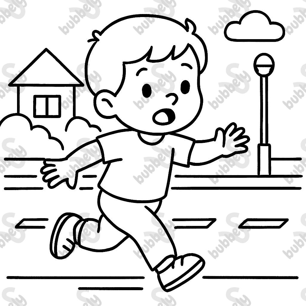 3 year old blonde boy running out on to road without an adult.