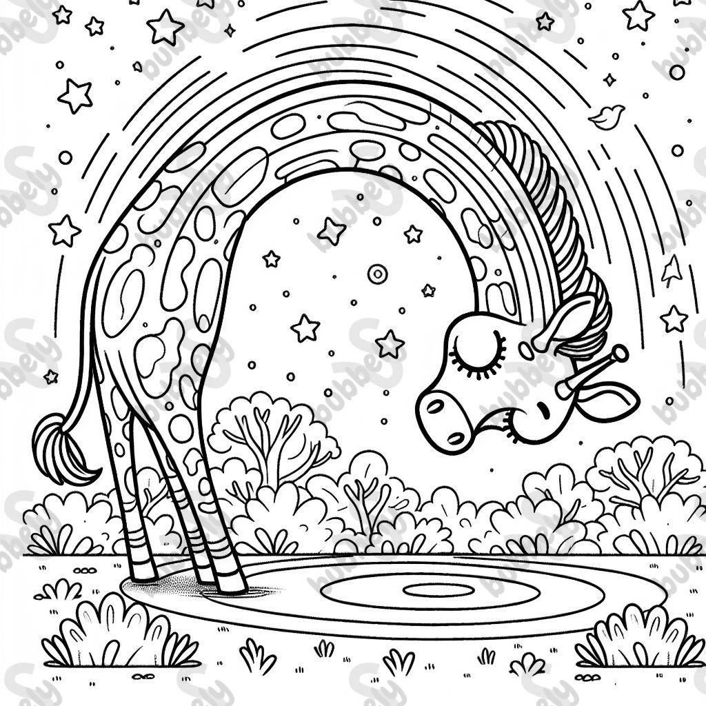 eine ganze Giraffe, die den kopf nach unten streckt