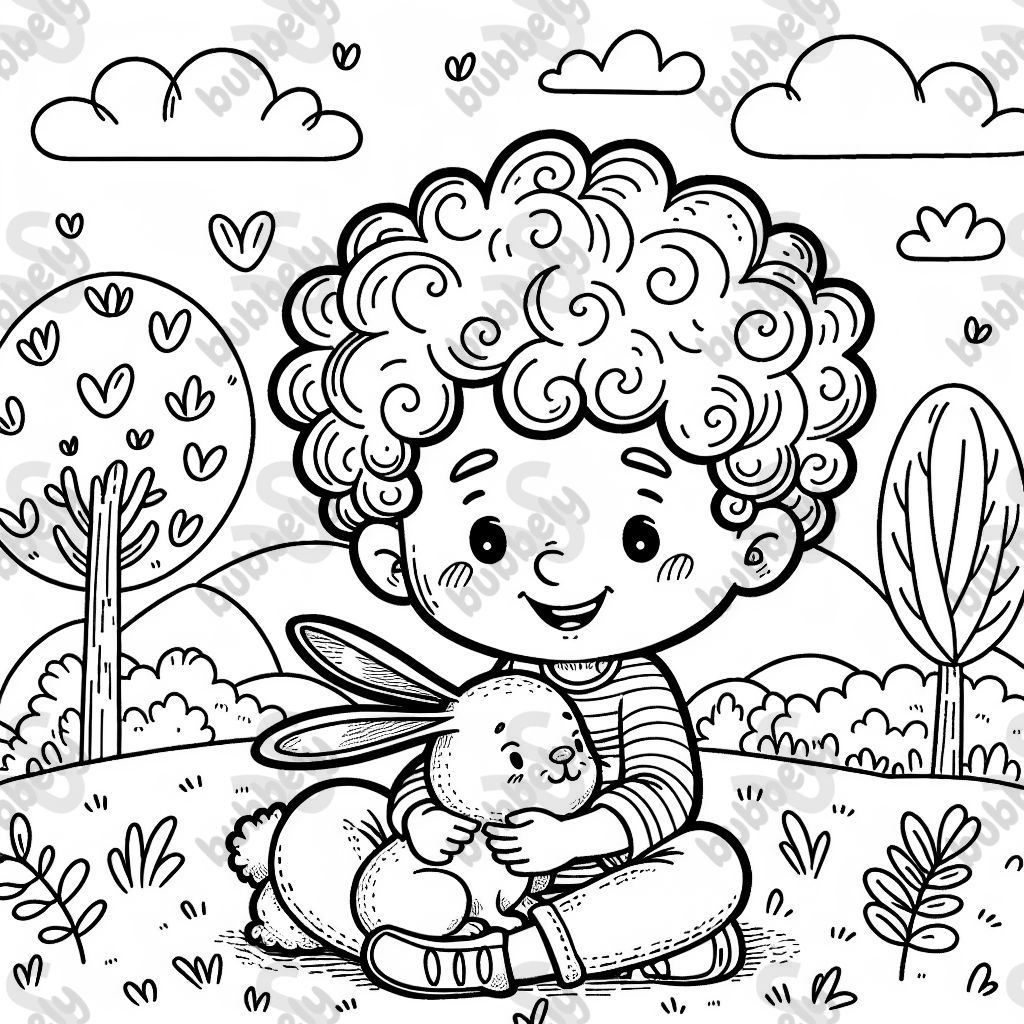 curly haired man holding bunny 