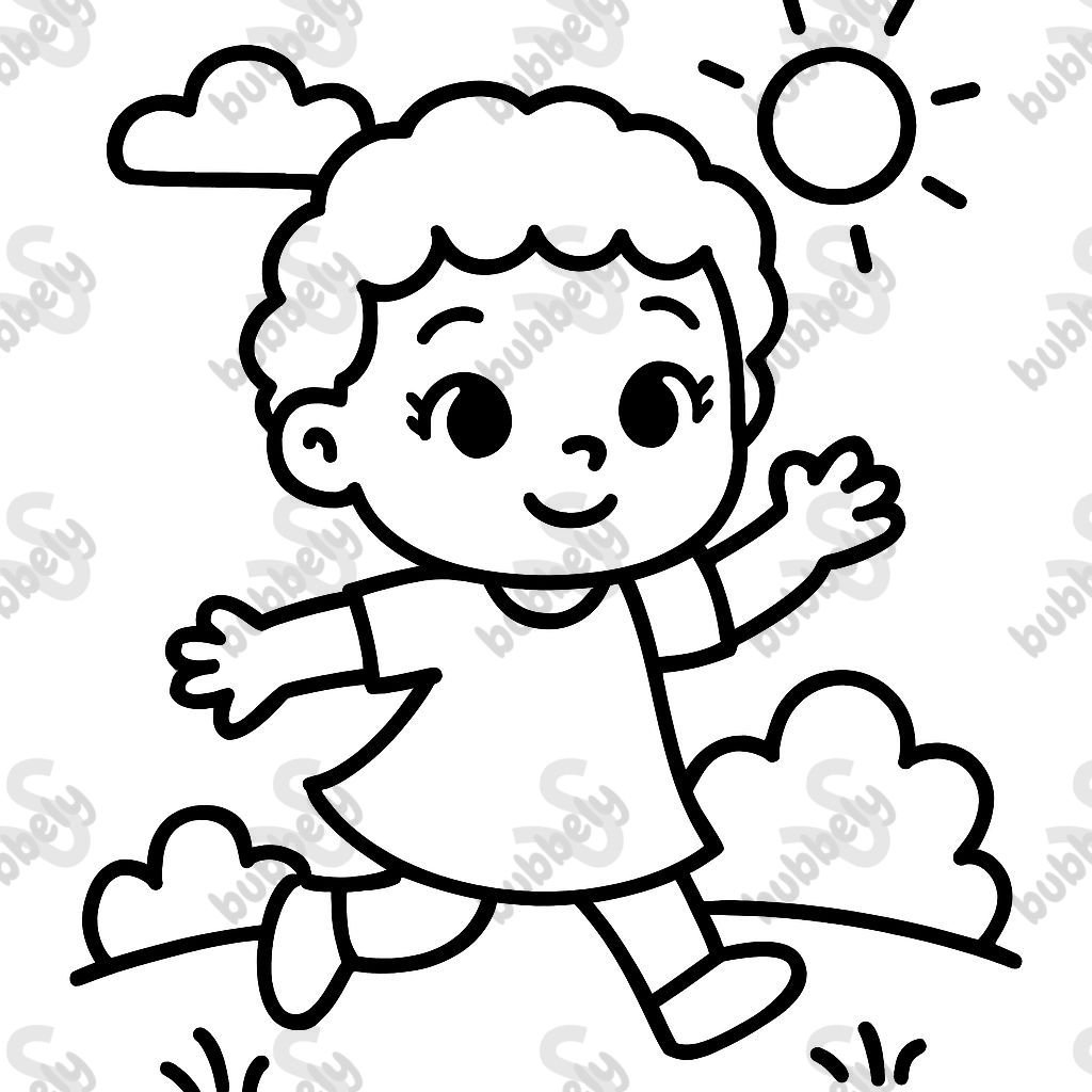 Petite fille avec des cheveux bouclés courts et des yeux de biche jouant dehors. Petite fille avec des cheveux bouclés courts et des yeux de biche jouant dehors.