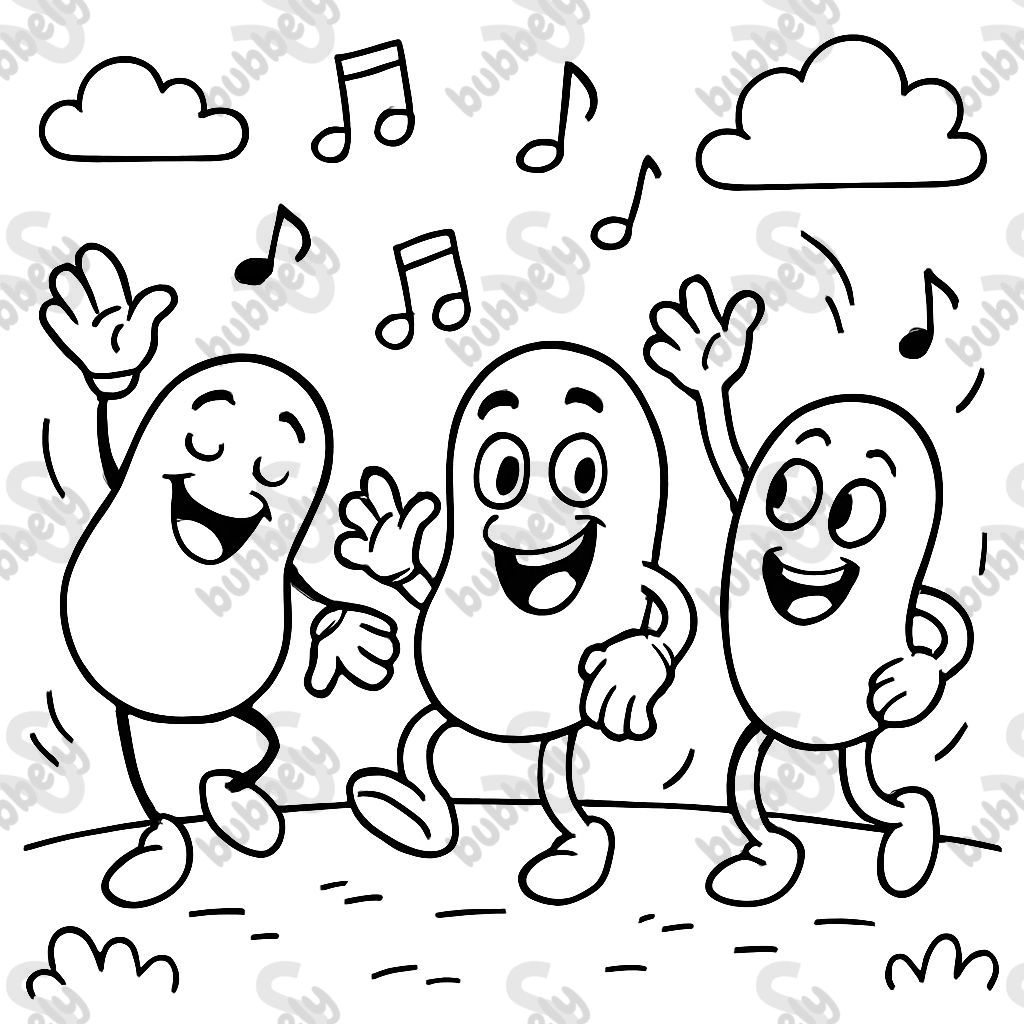 3 personnages en haricots dansent 3 personnages en haricots dansent