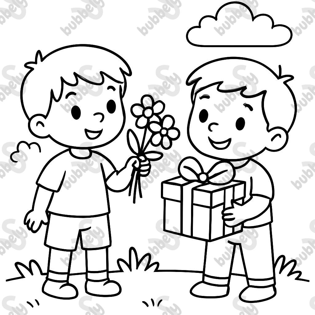 two little boys with flowers and a gift two little boys with flowers and a gift