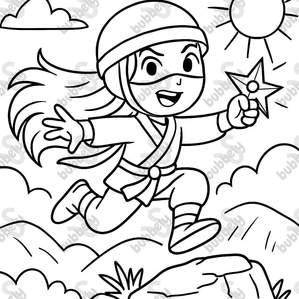 Ninja girl with long hair and helmet