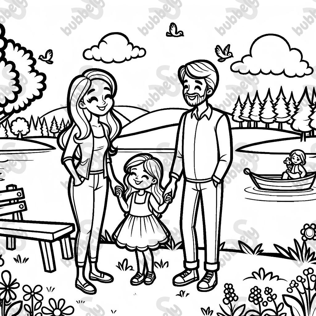 Mama, Papa und Tochter am See