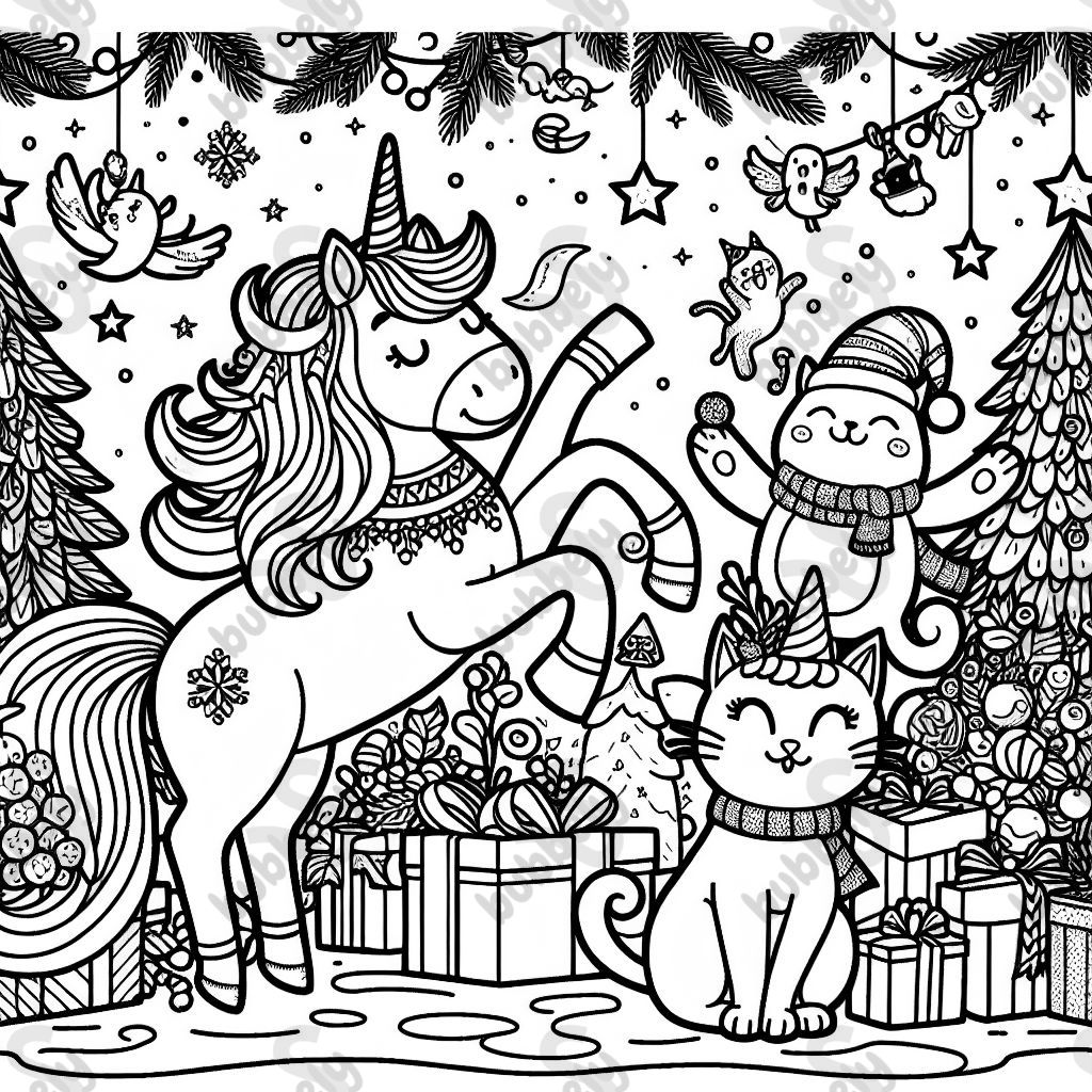 Einhorn und katze die weihnachten feiern 