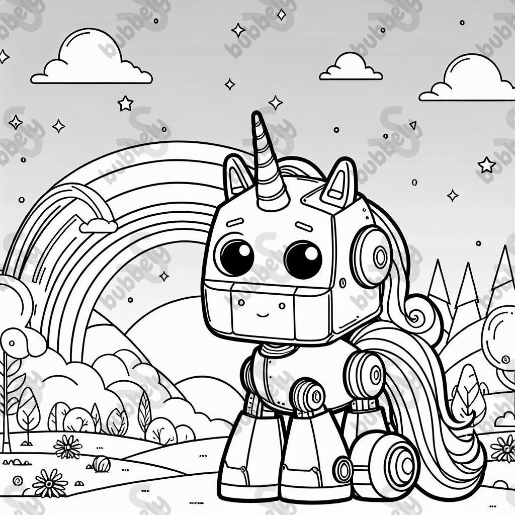 A unicorn robot for kids to color.