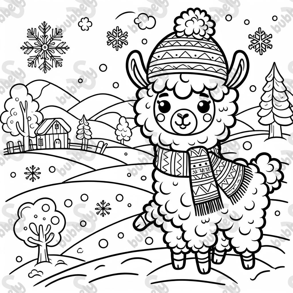 Llama wearing warm winter clothing