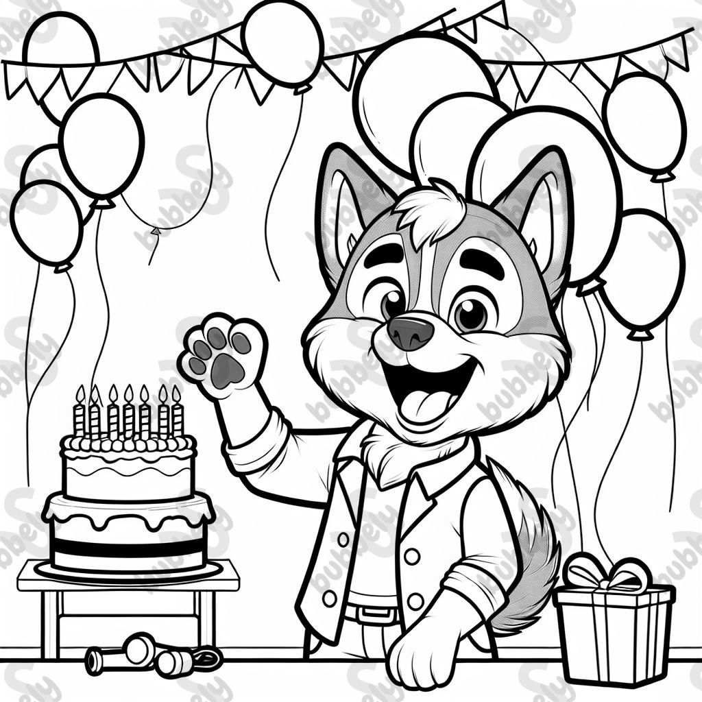 Male husky dog at a birthday party.