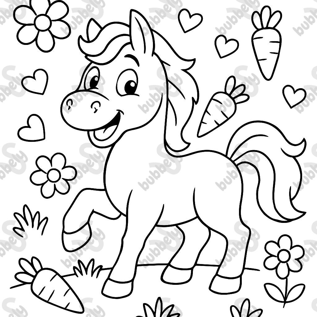 Pferd  Blumen Herzen Karotten