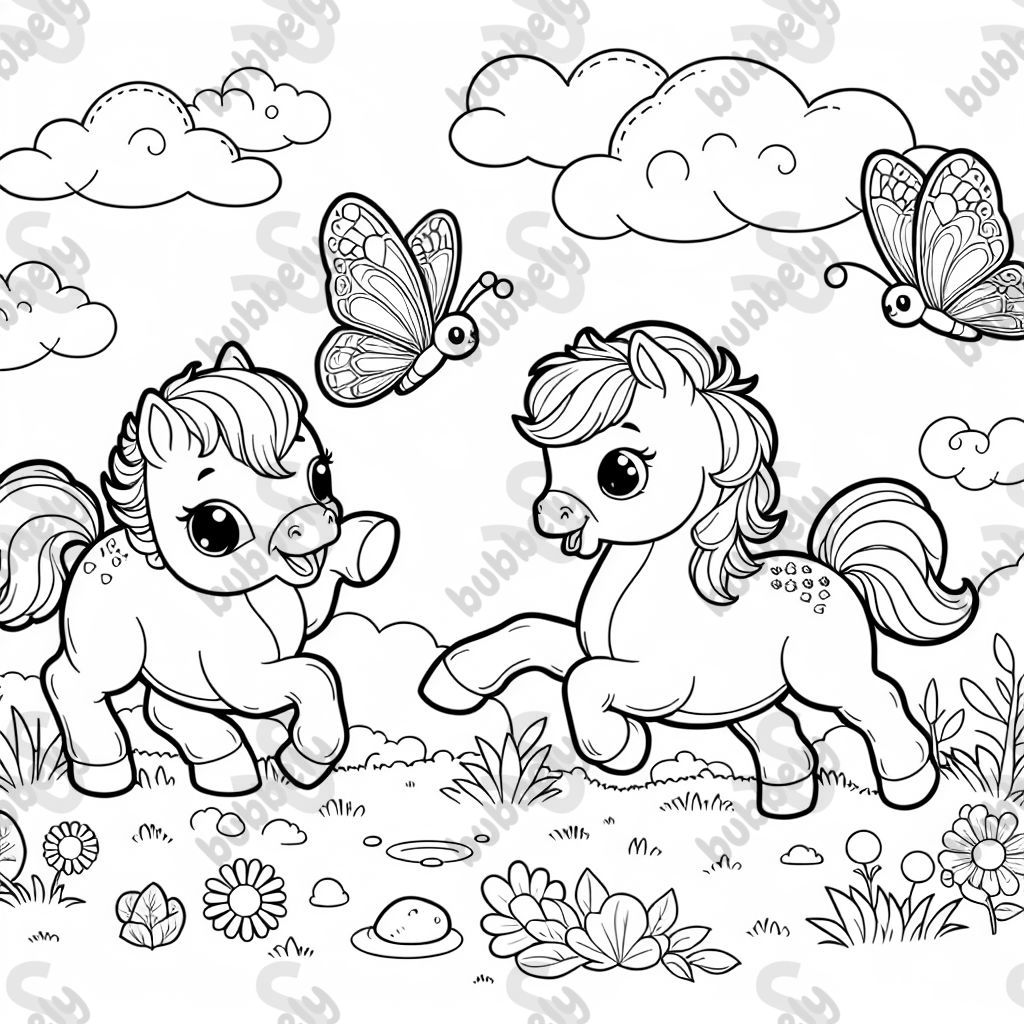 baby horses and butterflies baby horses and butterflies