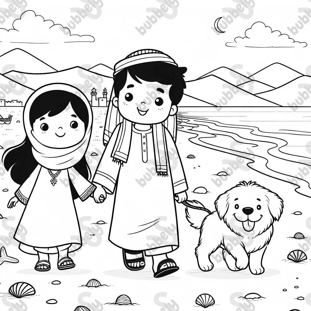 a girl with her friend who is a boy and her dog, they are walking on the beach