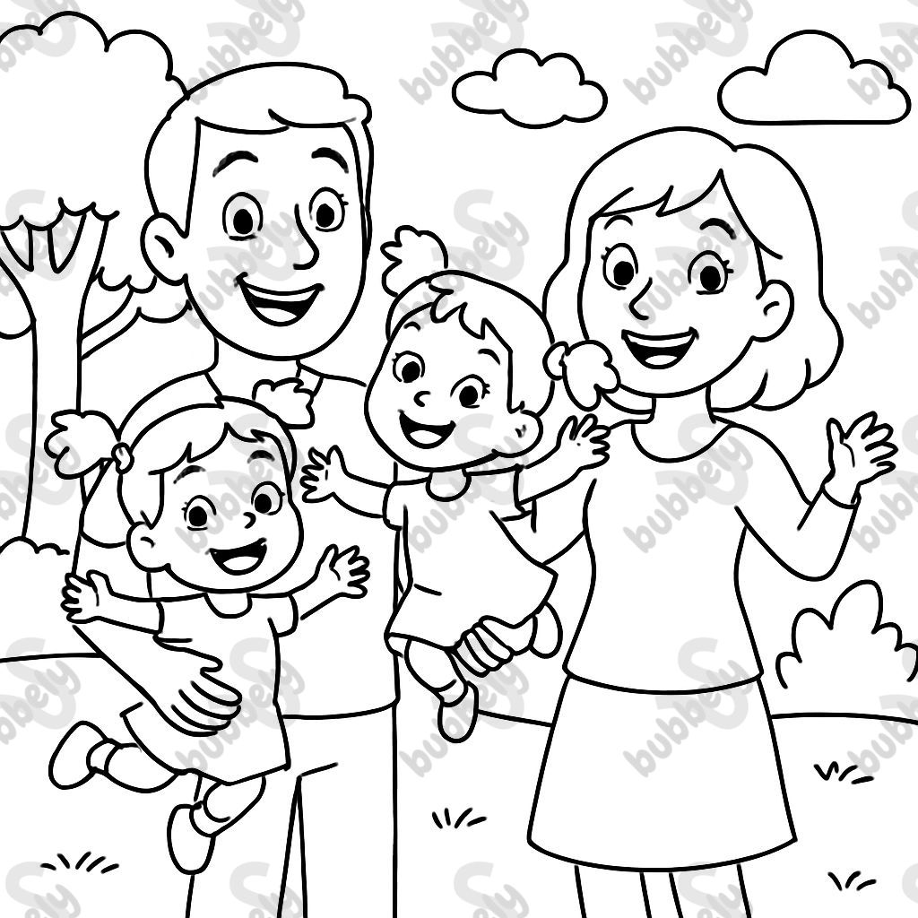 father mother and twin girls