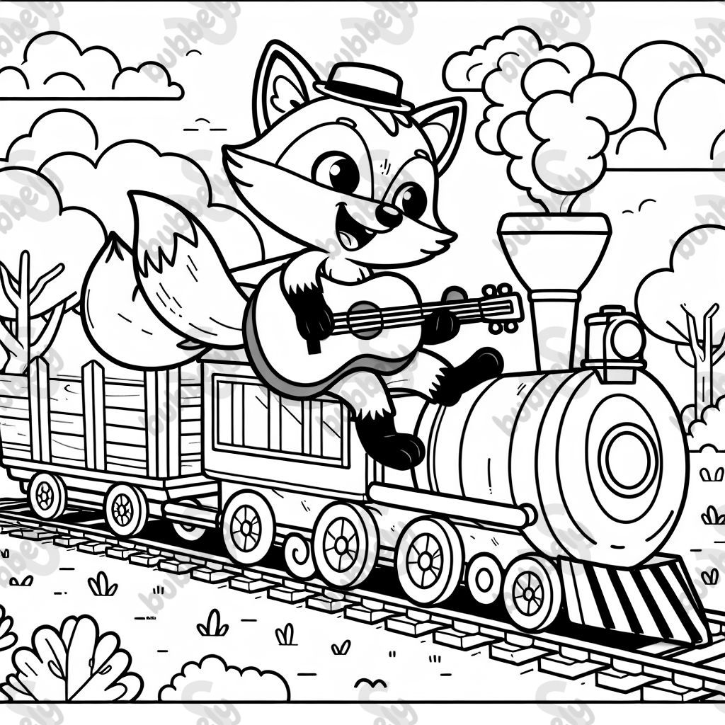 fox on train playing a guitar