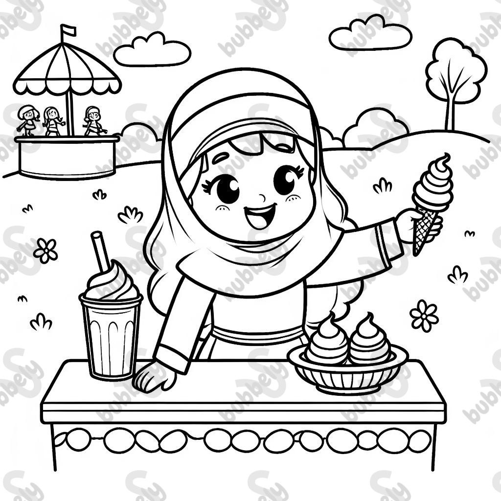 Eisverkäuferin Mädchen mit Milchshake und Eis