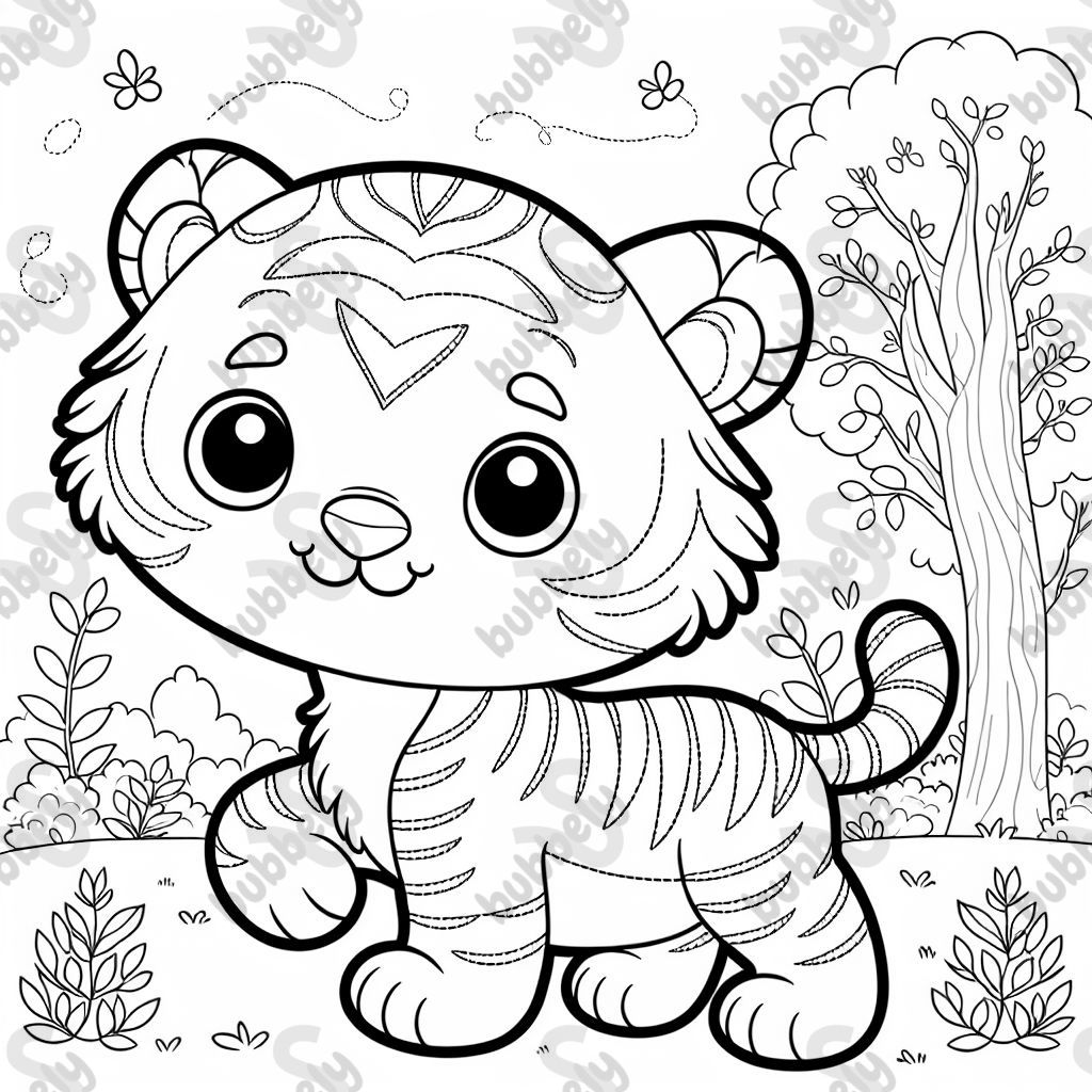 Tigre mignon à colorier.