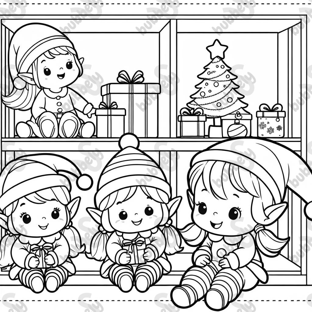 3 girl elf on a shelf happy