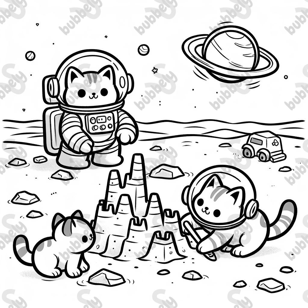 space kittens on mars building a sand castle