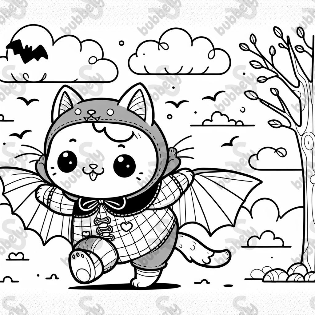 Eine Katze im Fledermauskostüm