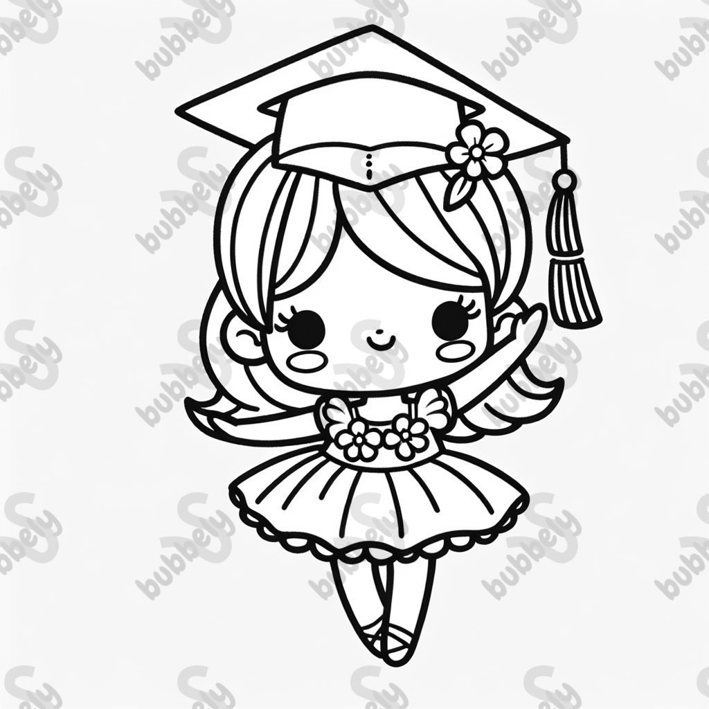 A little girl ballerina in a graduation cap and gown