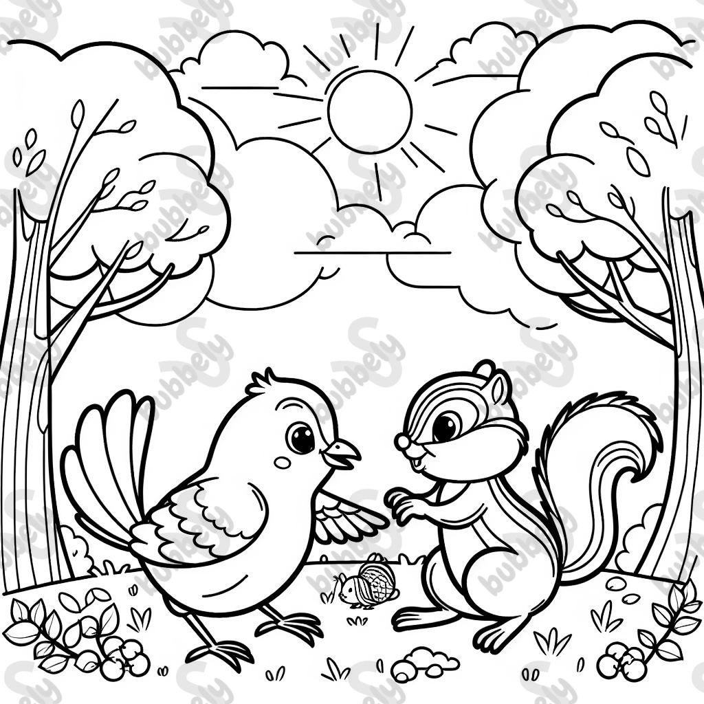 birds and chipmunks playing together