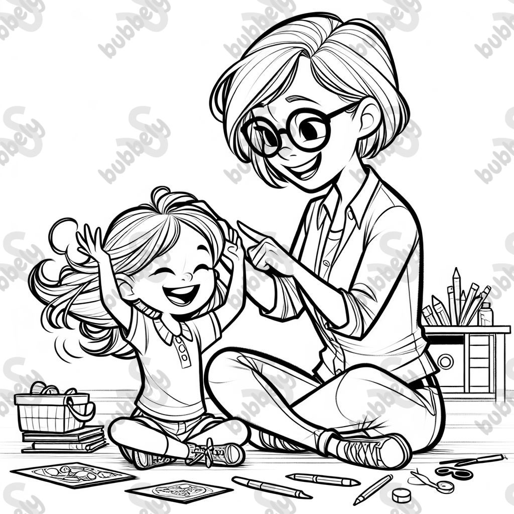 Fille avec de longs cheveux et une femme adulte avec des cheveux courts et des lunettes Fille avec de longs cheveux et une femme adulte avec des cheveux courts et des lunettes