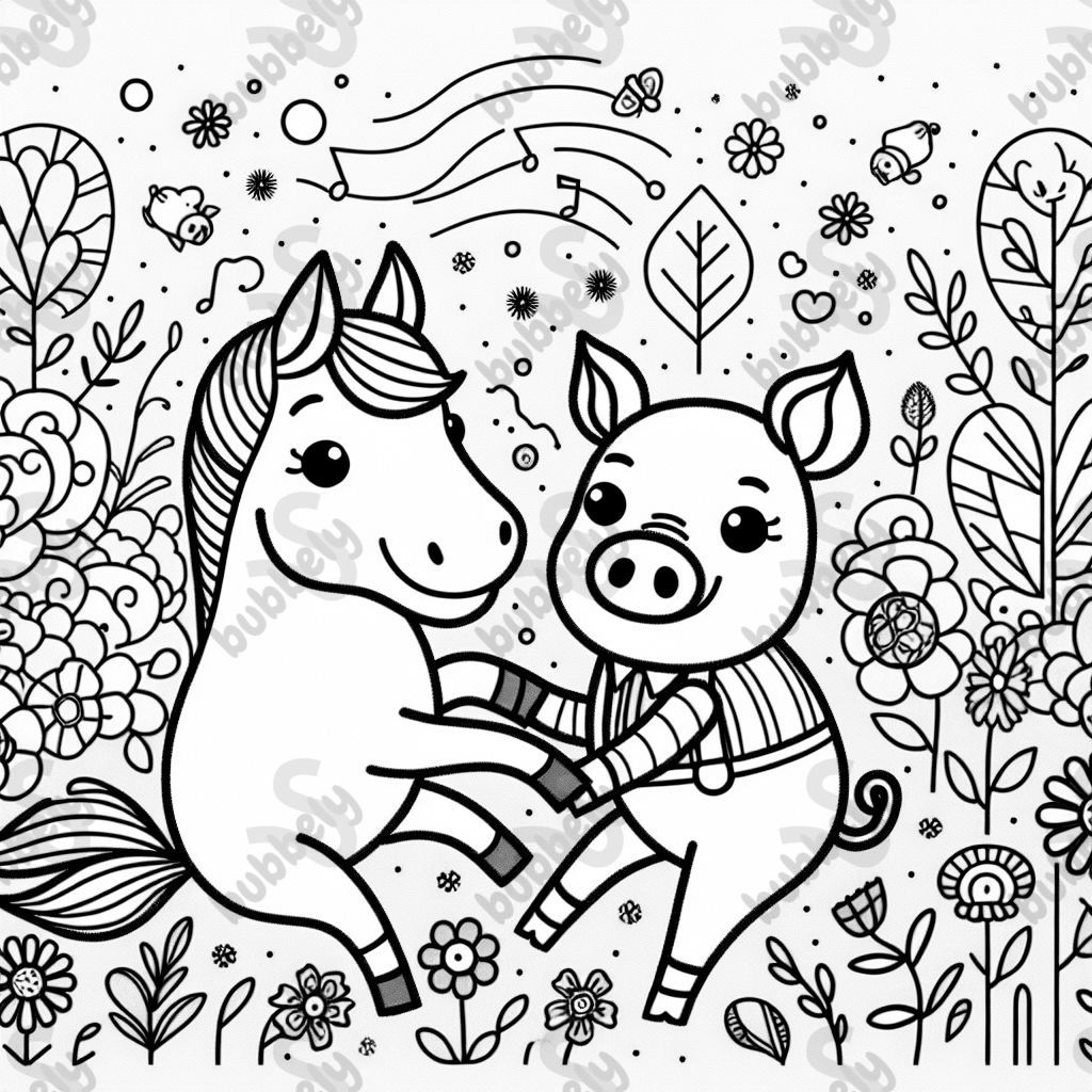 Horse dancing with a pig