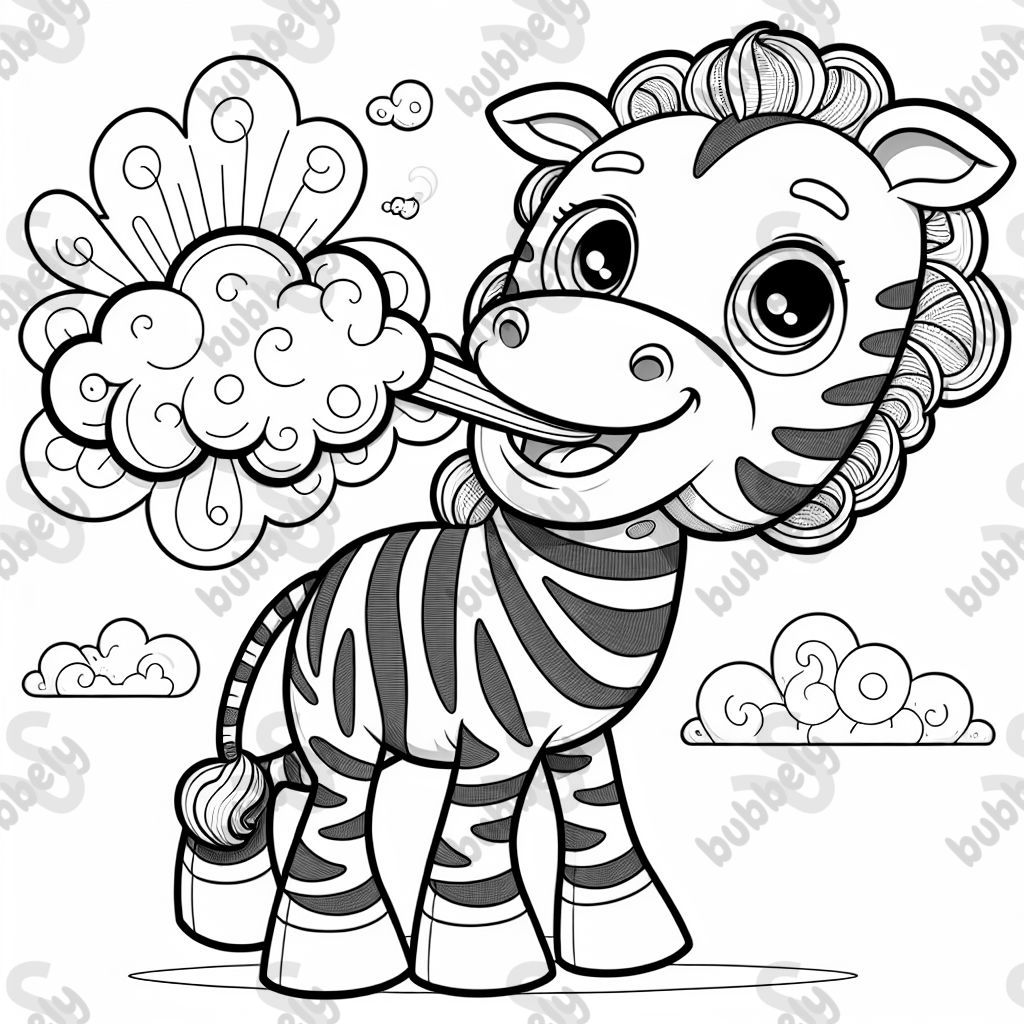 Zebra has cloud in its mouth