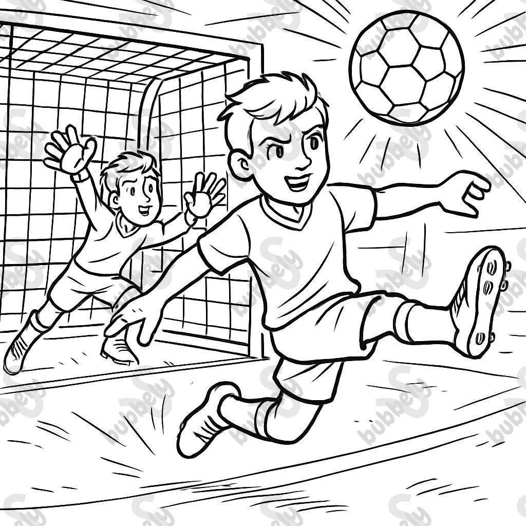 Joueur de football marquant un but, le gardien ne sauve pas le ballon