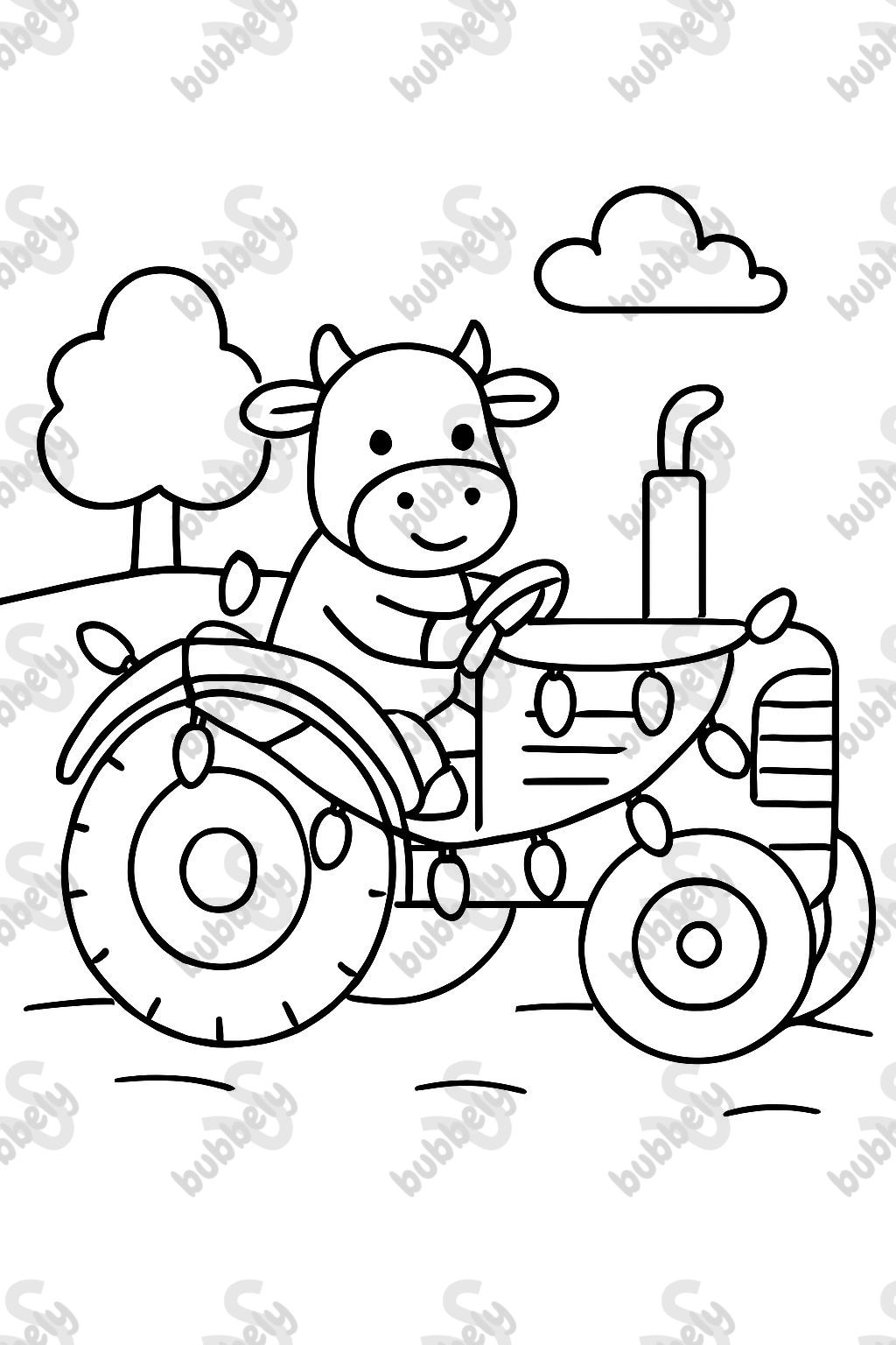 a tractor with christmas lights on it driven by a cow