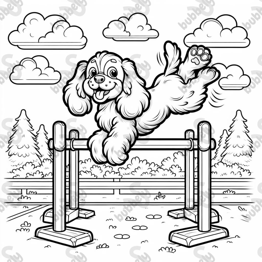 A cocker spaniel doing gymnastics on uneven bars