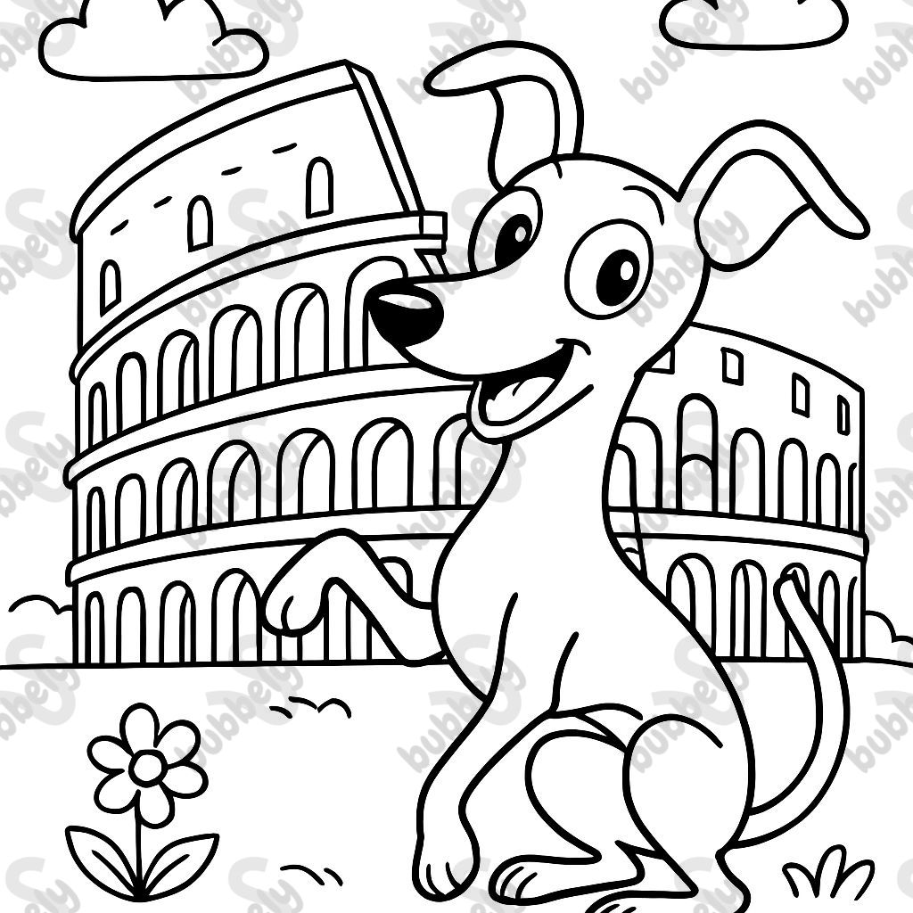 A italian greyhound in front of the collisium.
