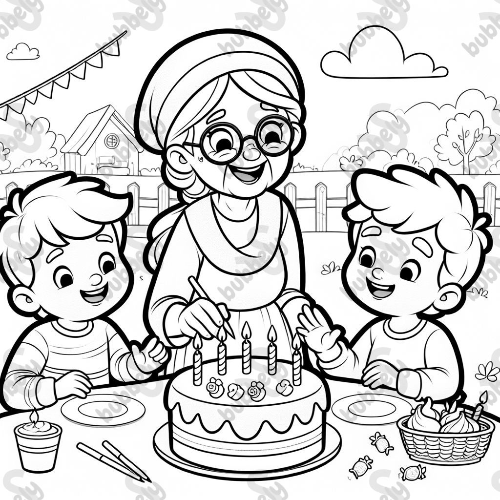 grandma and 2 grandsons with a birthday cake