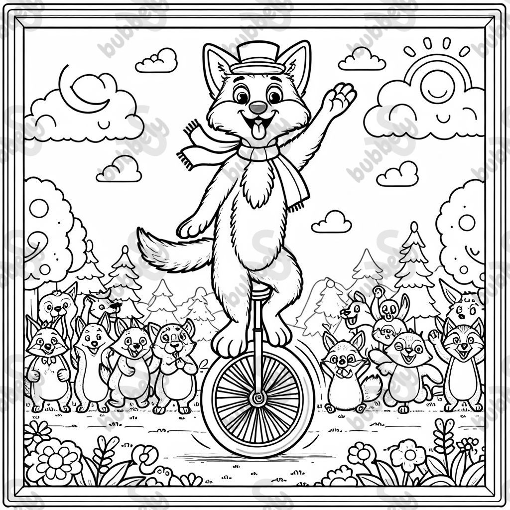 Un coyote faisant du monocycle.