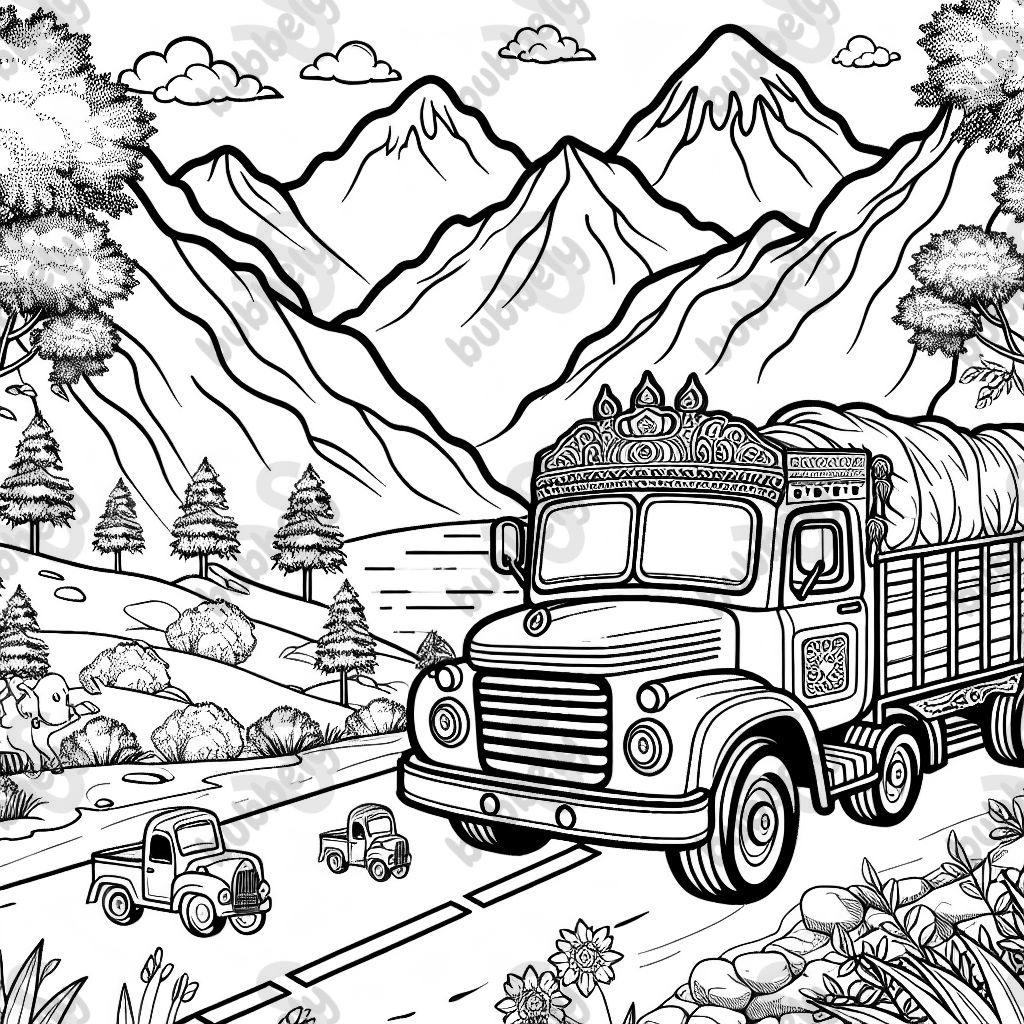 A Pakistani truck on a mountain road