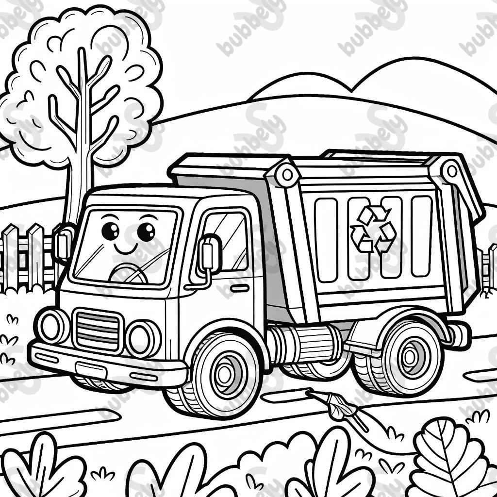 Realistic recycling truck with a dumpster in front.